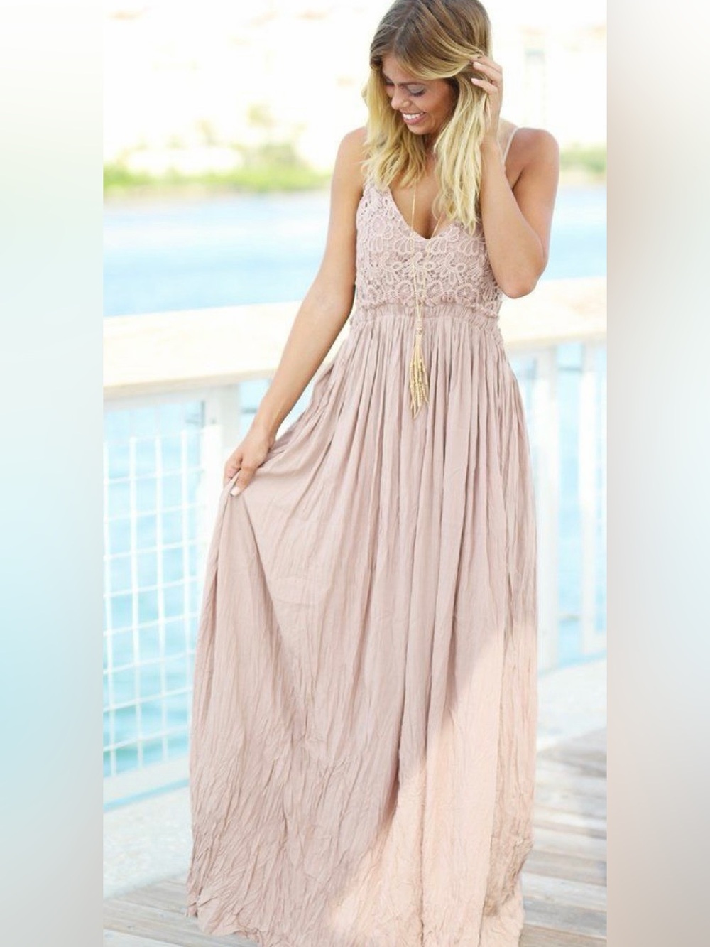 Miss Avenue Blush Pink Lace Bodice Maxi Dress
